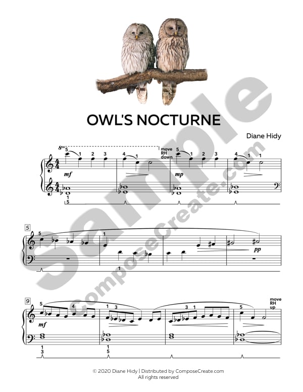 Owl's Nocturne by Diane Hidy - Late elementary piano