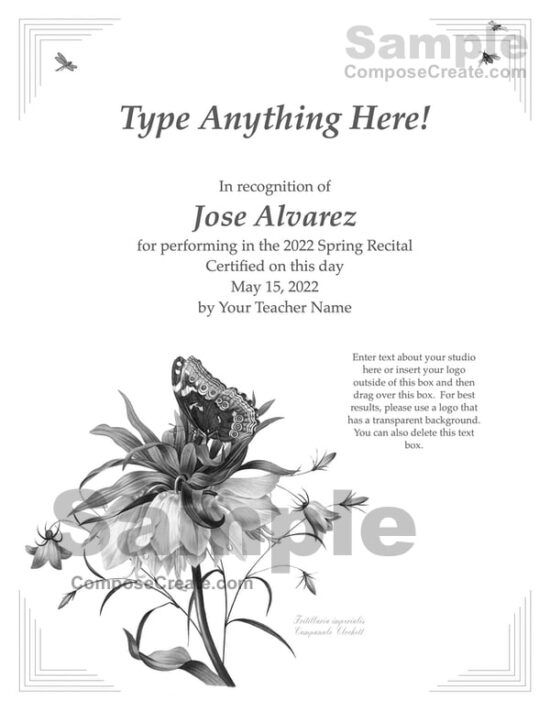 Flower Etching Recital Program Text Is Editable